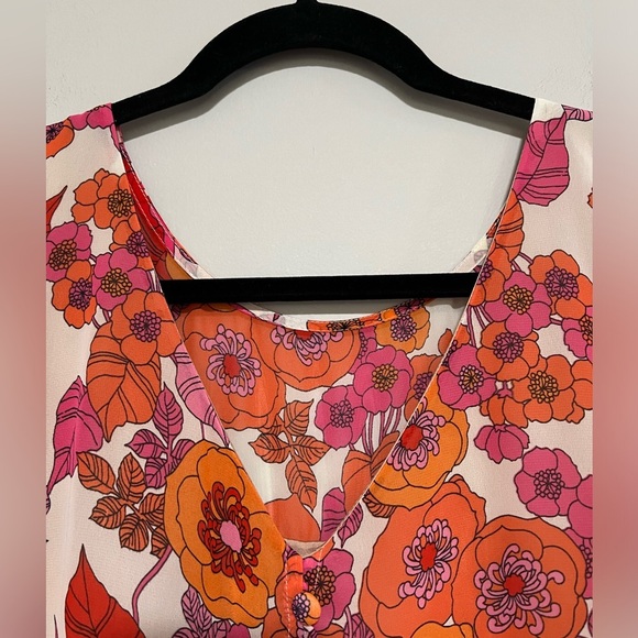 Trina Turk Pleated Retro Floral Lightweight Swing Mini Dress Size Small Flowy - Picture 4 of 8